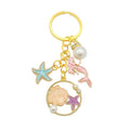 Ocean Starfish Mermaid Shell Faux Pearl Gold Tone Keychain view 5