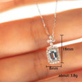 Silver Tone Aqua Emerald Cut Halo Pendant Necklace view 5