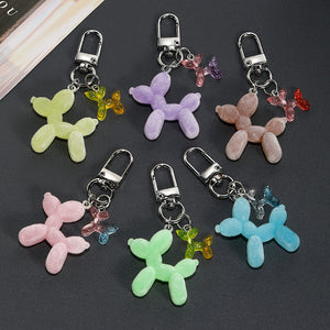 Flocked Balloon Dog Glow Keychains Six Pastel Colors