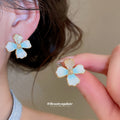 Gold Tone Blue and White Flower Earrings in Two Styles view 3