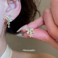 Gold Cats Eye Flower Bracelet Crystal Stud Earrings view 4