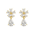 Gold Tone Flower Clear Teardrop Stud Earrings Polished Jewelry Accessory view 5