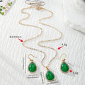 Green Teardrop Rhinestone Resin Earring Necklace Set view 4