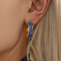 Gold C-Shape Crystal Stone Hoop Stud Earrings Four Colors view 3