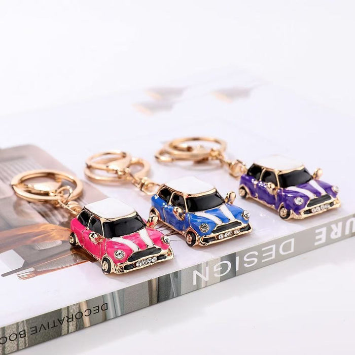 Enamel Mini Car Model Metal Keychain Gold Ring Clasp