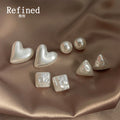 Pearlescent Resin Geometric Stud Earrings Heart Round Square view 1