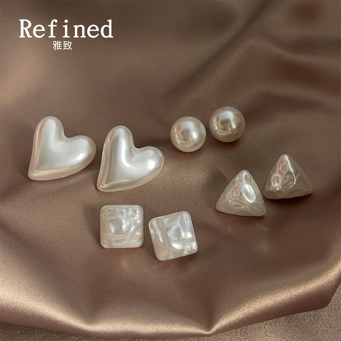 Pearlescent Resin Geometric Stud Earrings Heart Round Square