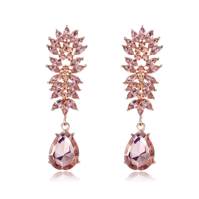 Red Orange Pink Leaf Teardrop Tassel Crystal Three Designs Metal Dangle Earrings