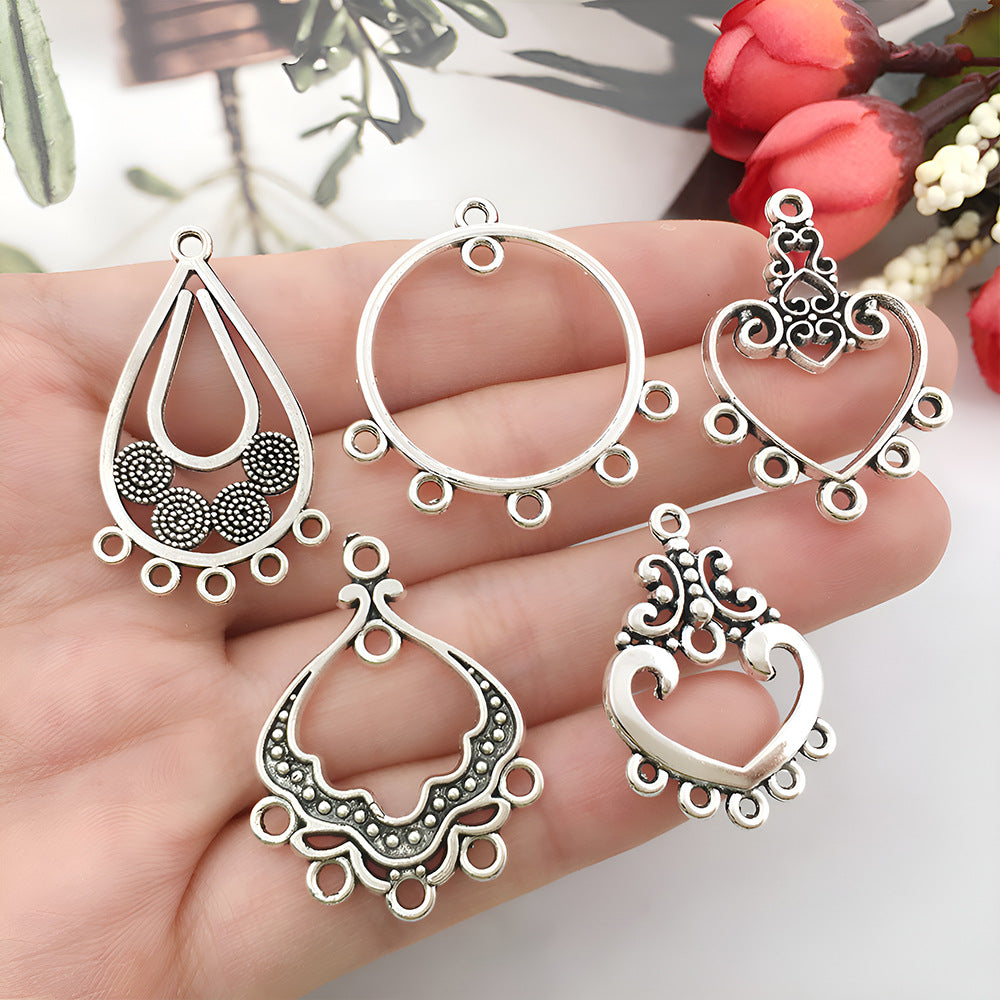 Vintage Zinc Alloy Teardrop Heart Flower Multi Hole Earring Connector Charms for DIY Jewelry