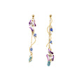 Purple Flower Blue Bead Asymmetric Gold Vine Earrings view 5