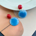 Red Top Blue Round and Oval Statement Stud Earrings view 3