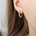 Pointed U Hoop Earrings Diagonal Rib Texture Metal view 1