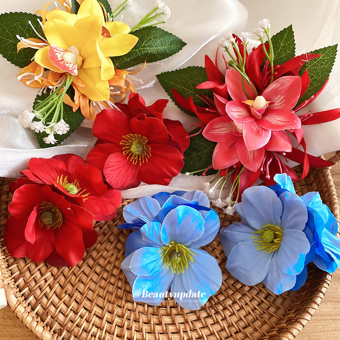 Fabric Flower Duckbill Hair Clips Blue Red Orchid Styles