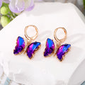 Gold Tone Faceted Crystal Butterfly Huggie Drop Earrings in Seven Colors view 6