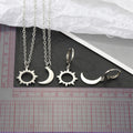 Silver Tone Openwork Sun and Crescent Necklace and Earring Options view 5