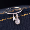 Open Adjustable Thin Band Teardrop Dangle Ring Three Metal Tones view 7