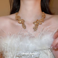 Champagne Crystal Leaf Collar Necklace With Decorative Metal Details view 3