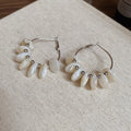 Shell Chip Hoop Earrings with Silver Tone Hooks with Reflective Details view 6