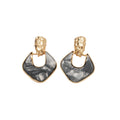 Ink Blue Fan Drop Earrings with Crystal Set Gold Tone Studs view 5