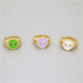 Gold Tone Adjustable Enamel Alien Head Rings in Three Colors view 5