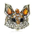 Crystal Fox Head Brooch Brown or Blue Rhinestone Metal Pin view 5