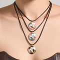 Black Cord Round Enamel Floral Pendant Necklace Styles view 1