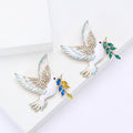 White Enamel Dove Brooch Olive Branch Rhinestone Wings view 3