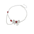 Red Heart Crystal Bow Layered Chain Statement Necklace view 5