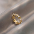 Gold Leaf Wheat Pearl Open Ring Clear Crystal Band view 6