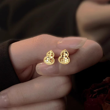 Polished Gourd Shape Stud Earrings in Gold and Silver Tone