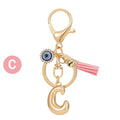 Gold Tone Initial Letter Keychain with Evil Eye and Pink Tassel view 8