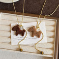 Brown Fuzzy Horse Pendant Long Necklace In Two Shades view 2