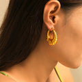 Gold U-Shape Ribbed Hoop Earrings Titanium Steel Pair view 3