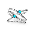 Silver Tone Open Ring With Turquoise Color Round Stones view 5