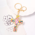 Rhinestone Cross Keychain Gold Clasp Clear Multicolor view 6