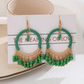Pink Green White and Rainbow Bead Fringe Wrapped Hoops view 3