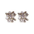 Crystal Floral Cluster Pearl Look Stud Earrings Jewelry view 5