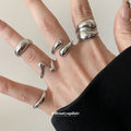 Polished Sculptural Metal Ring Set Five Pieces 2 Tones view 1