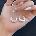 Silver Tone Frosted Puffy C Shaped Small Hoop Earrings view 3