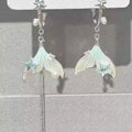 Silver Tone Iridescent Fishtail Mismatched Drop Earrings view 1