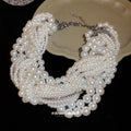 Multi Strand White Pearl Style Knotted Statement Necklace view 2