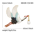 Gold Enamel Red Crowned Crane Brooch Pearl Drop Pin view 5
