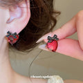 Red Heart Bow Stud Earrings in Polished Statement Design view 2