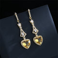 Yellow Heart Stone Long Drop Earrings Metal Jewelry Design view 1