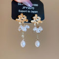 Gold Floral Pearl Cluster Drop Stud Earrings Jewelry Pair view 6
