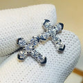 White Gold Cross Stud Earrings Clear Stone Set Metal view 3