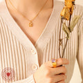 Gold Rose Arch Frame Pendant Necklace Single Zircon Accent view 3