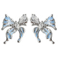 Silver Blue Enamel Butterfly Stud Earrings Clear Crystal Centers view 5