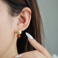 Gold Pebble and Amber Round Two Part Stud Earrings view 6