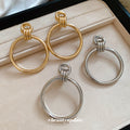 Large Double Circle Metal Drop Stud Earrings Statement Jewelry view 2